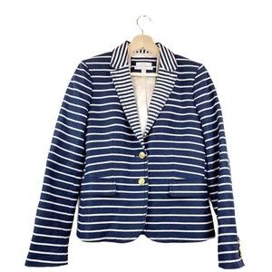 J.Crew Womens Schoolboy Suit Jacket Blazer Blue White Stripe Long Sleeve 4